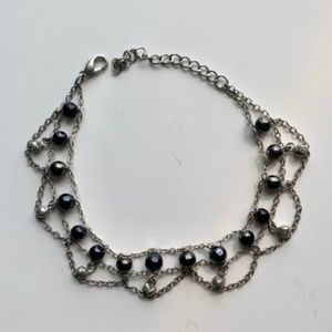 Anklet - 9.5” silver tone with grey/black anklet
